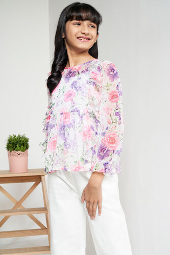 Pink Floral Ruffles Fit And Flare Top, Pink, image 4